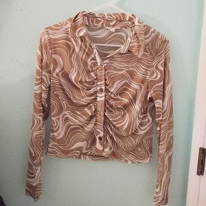 Tan and white mesh top